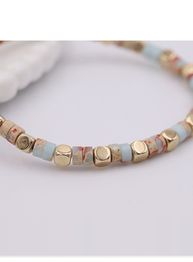 时尚简约2*4mm 寿山石 石珠手链 亚马逊隔片弹力串珠手链