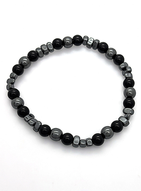 跨境不规则黑胆石手链虎眼石火山石手工串珠弹力手链饰品