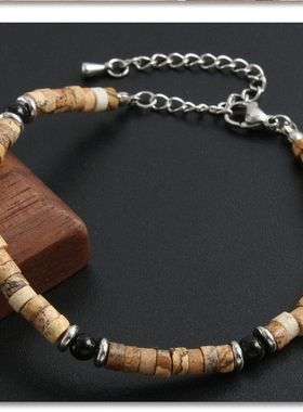 波西米亚风时尚设计图画石黑石天然石手链