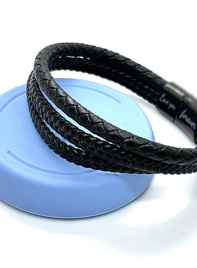 欧美时尚不锈钢手链多层编织黑色皮手镯手环速卖通外贸男士礼物