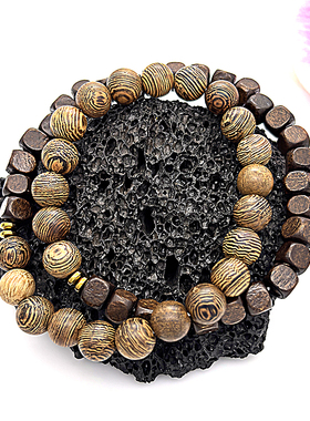 跨境欧美8mm鸡松木木珠拼色双圈手串饰品配饰