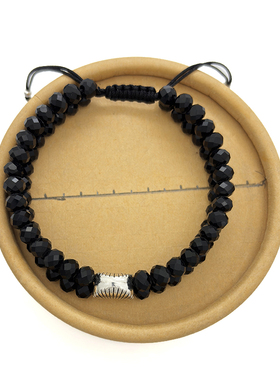 欧美跨境复古贝壳手链黑色切面水晶珠双层串珠编织可调节手链