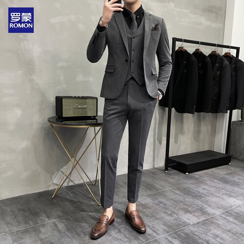 罗蒙西服套装男士商务休闲职业正装外套修身西装伴郎新郎结婚礼服 - 图1