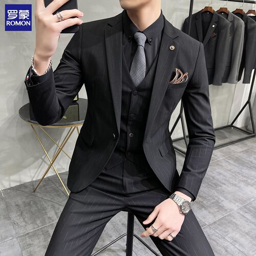 罗蒙西服套装男士商务休闲职业正装外套修身西装伴郎新郎结婚礼服 - 图0