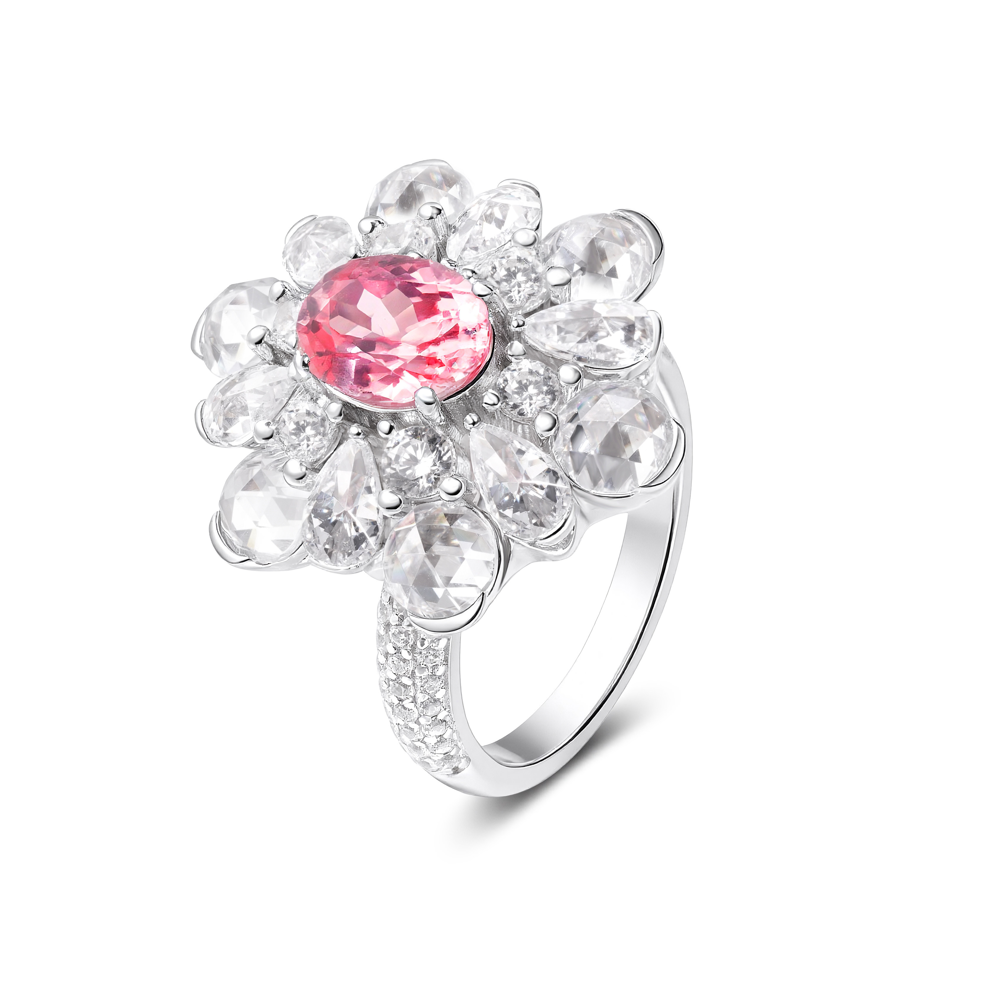 VISING Breeding Padparadscha Rose Cut Dove Egg Ring S925 Silver 1.6ct International Certificate