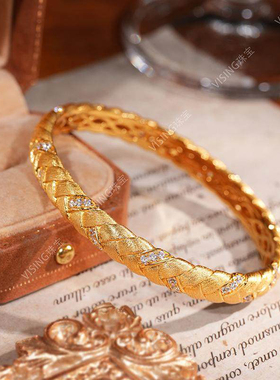 VISING金色大麦麦穗纯手工拉丝克丝贵妃23-26克超重银手镯