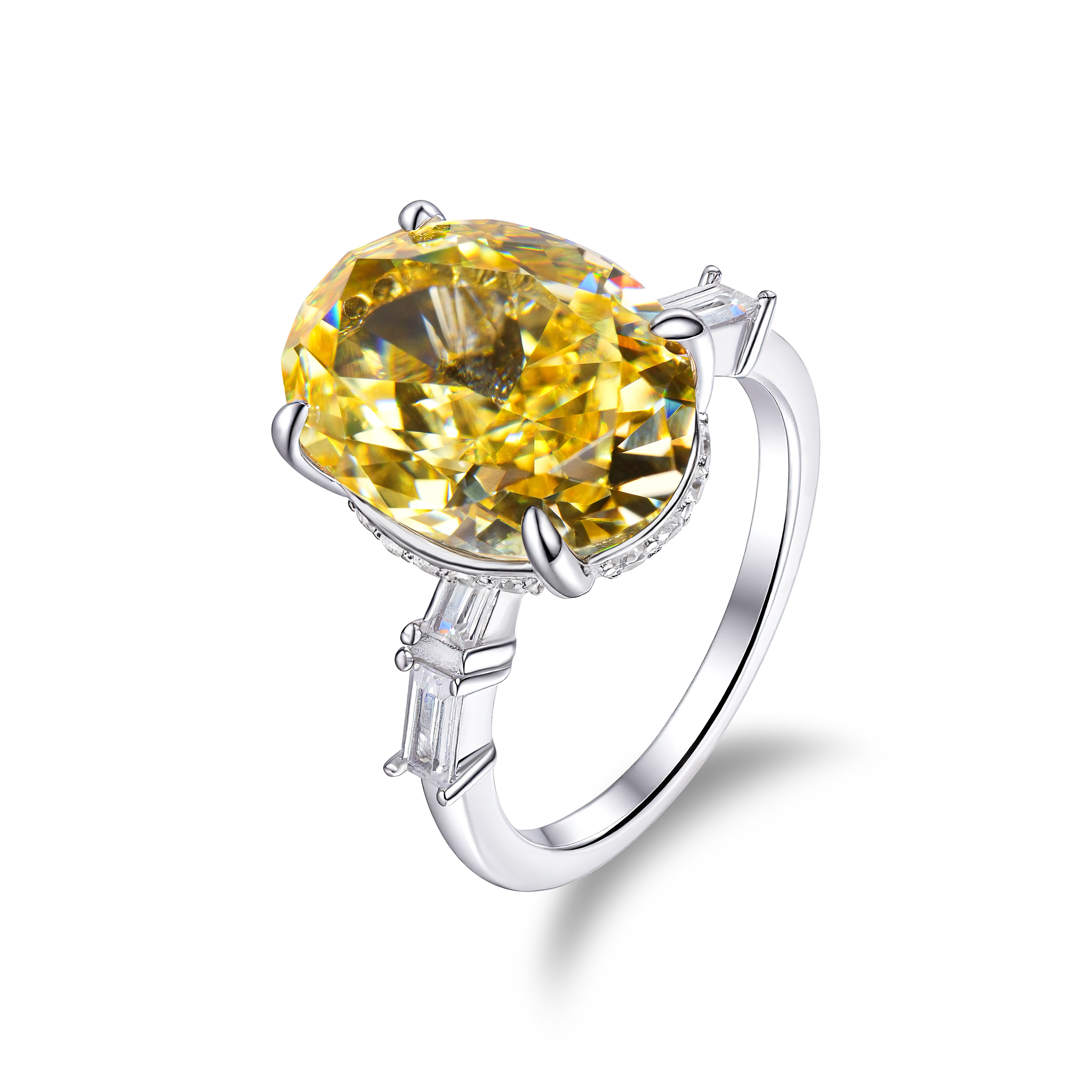 VISING flash high carbon diamond artificial yellow diamond pigeon egg ring 10ct left and right T square arm S925 silver gold plated