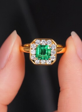 VISING珠宝培育祖母绿金色戒指木佐色1ct左右《国际证书》S925