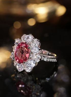 VISING【AGL国际证书】培育帕帕拉恰蓝宝石4.9ct粉色戒指S925银