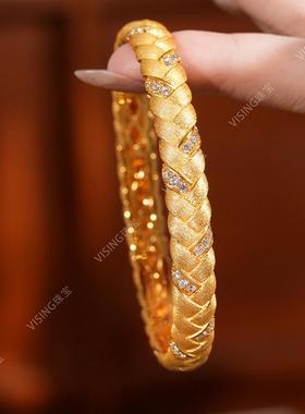 VISING金色大麦麦穗纯手工拉丝克丝贵妃23-26克超重银手镯