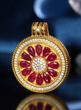 VISING《彩虹罗盘》培育蓝宝石红宝石两戴吊坠S925【国检证书】