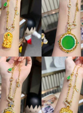 爆闪绿葫芦回形扣百搭链吊坠颈饰