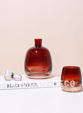 粤萱简约现代琥珀色玻璃酒器摆件酒店酒吧展厅样板间餐厅酒柜软装