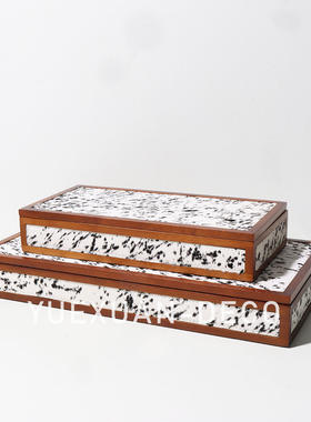 粤萱简约现代实木马毛储物盒首饰盒样板间售楼处酒店玄关客厅软装