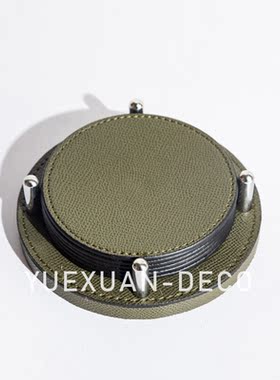 粤萱简约现代 不锈钢皮革咖啡杯茶杯杯垫 样板间会客厅接待室摆件