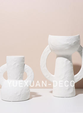 粤萱简约现代白色陶瓷花器摆件售楼处样板间花店展厅家庭客厅软装
