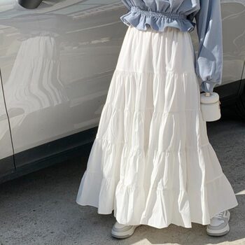 ຄົນອັບເດດ: Korean chic retro ຄົນອັບເດດ: ງ່າຍດາຍງ່າຍດາຍ versatile ແອວສູງ cake skirt skirt ຂະຫນາດໃຫຍ່ skirt ຍາວ skirt ສໍາລັບແມ່ຍິງ