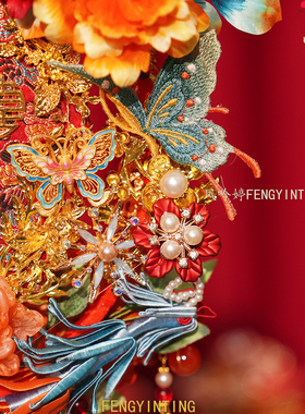 中式缠花绒花团扇结婚新娘秀禾服喜扇出嫁diy材料包古风汉服扇子