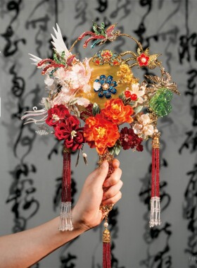 玉树琼枝 中式红色团扇新娘古风婚礼喜扇diy材料包高端送闺蜜礼物