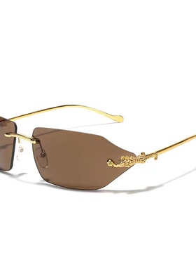 欧美长弧形曲面镜片无框墨镜