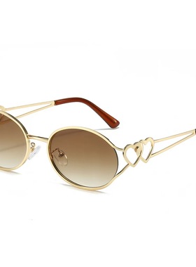 Y2K个性绿色双爱心镜腿太阳眼镜