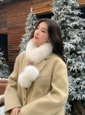360度全狐狸毛围巾双雪球