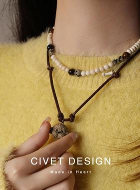 黑白虎眼串珠狗狗项链