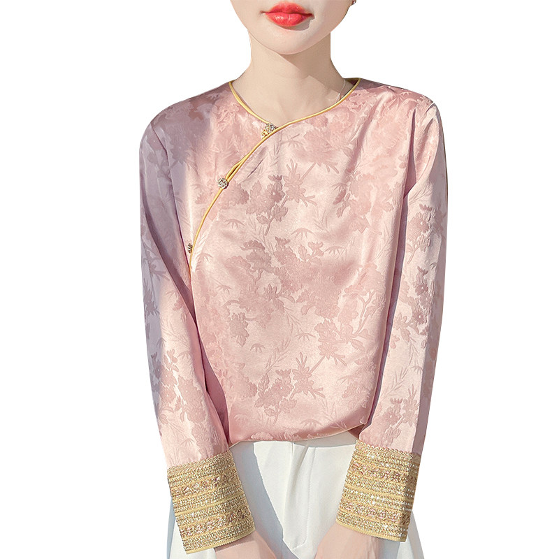 2025春新中式国风上衣高级感桑蚕丝真丝衬衣女醋酸缎面提花衬衫韩,淘宝优惠券,粉丝福利购,淘宝优惠卷