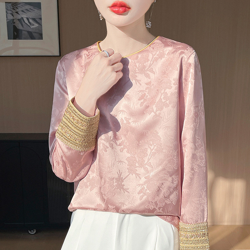 2025春新中式国风上衣高级感桑蚕丝真丝衬衣女醋酸缎面提花衬衫韩,淘宝优惠券,粉丝福利购,淘宝优惠卷