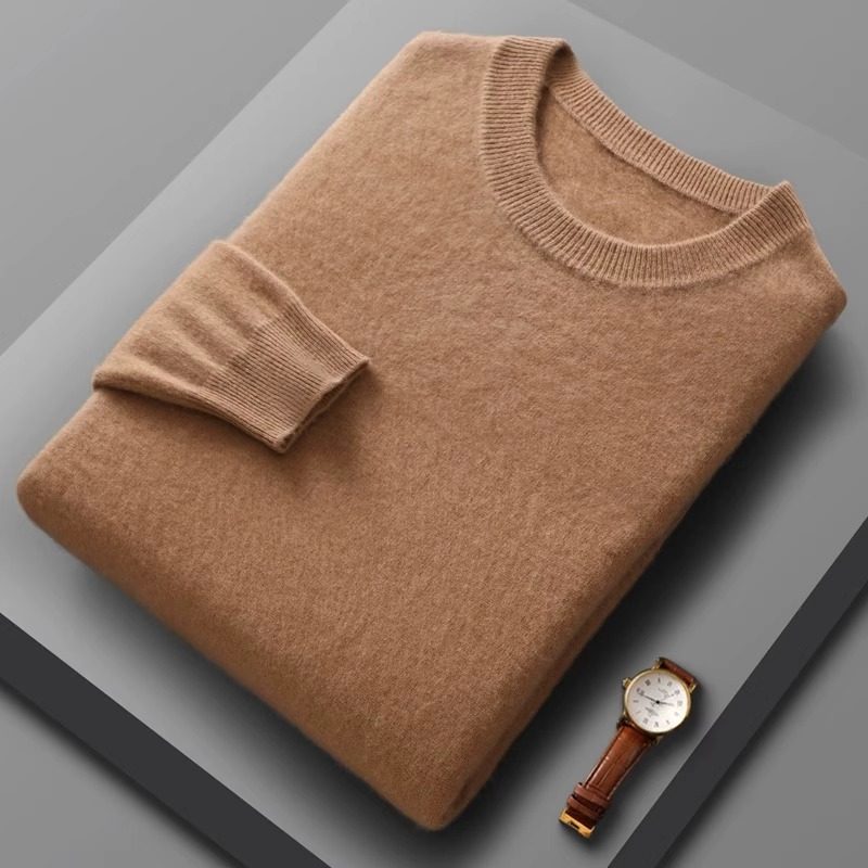 Round neck cashmere sweater men's pure cashmere bottoming sweater jacket cardigan sweater men's autumn high-end knitted sweater top