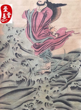 达摩渡江蓬莱仙境仿古画名人字画国画山水客厅装饰画中堂卷轴