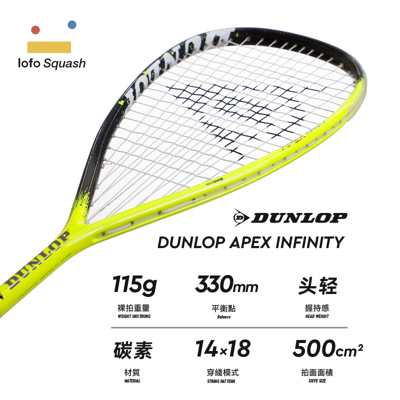 邓禄普Dunlop Apex infinity全碳素初学高端正品乐否壁球拍新手 - 图0