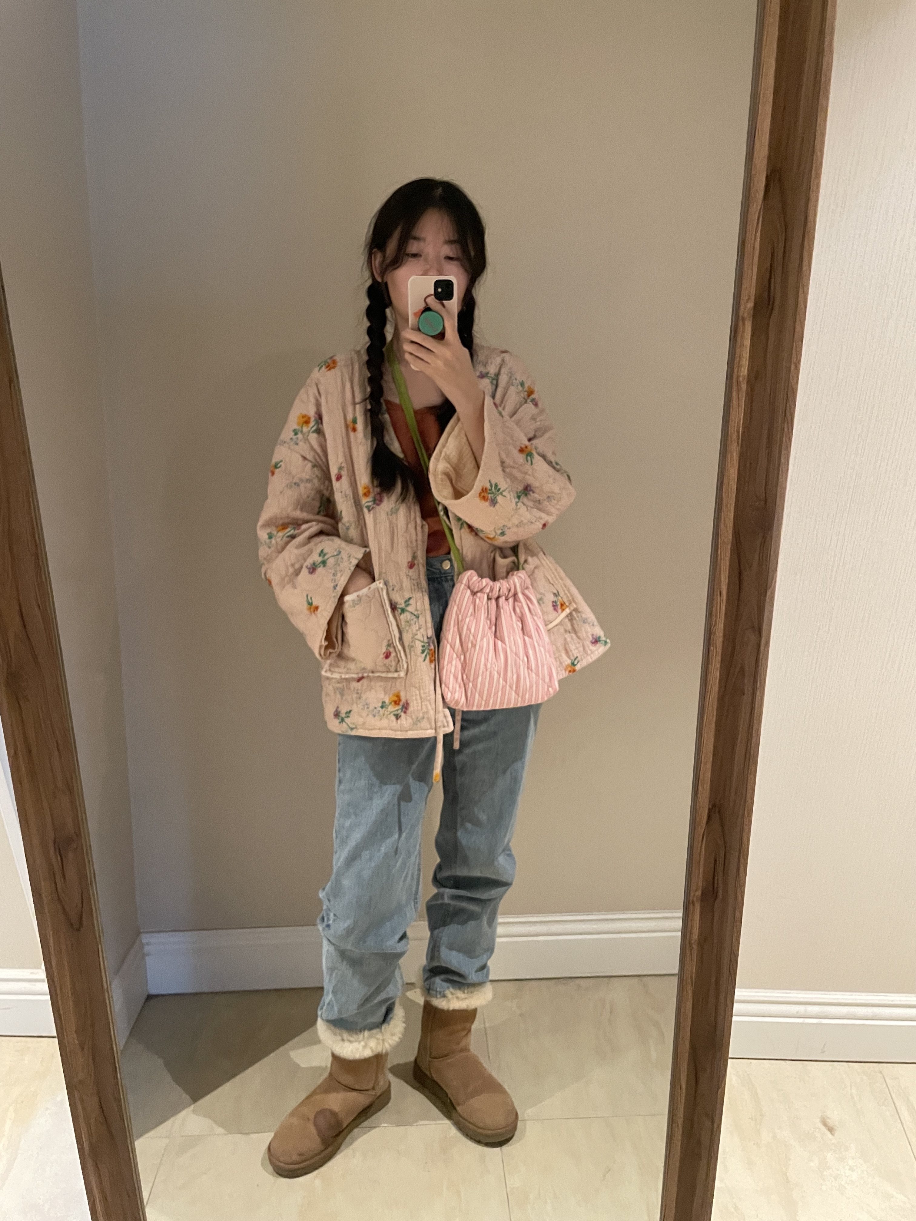 LittleChicThings粉色条纹抽绳可调节小棉包包百搭单肩斜挎女包,淘宝优惠券,粉丝福利购,淘宝优惠卷