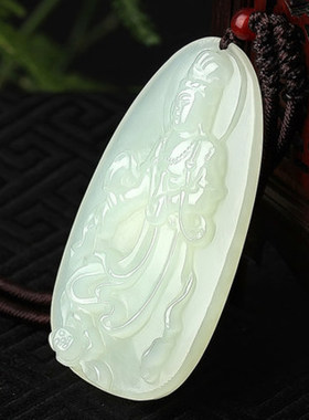 厂家直销天然新疆和田玉白玉观音吊坠挂件男士款送包邮