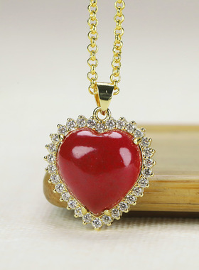 爱心吊坠耳钉戒指朱砂镶嵌女