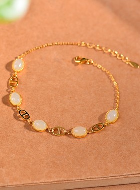 s925银镶嵌和田玉牛鼻子手链