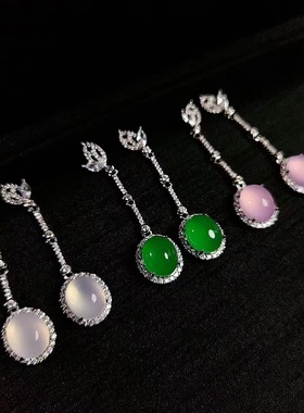 天然绿玉髓S925银高冰绿玉耳钉