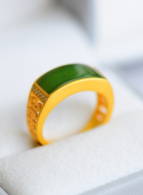 s925银镶和田玉碧玉精品戒指S925银镶碧玉戒和田碧玉女戒女款老料