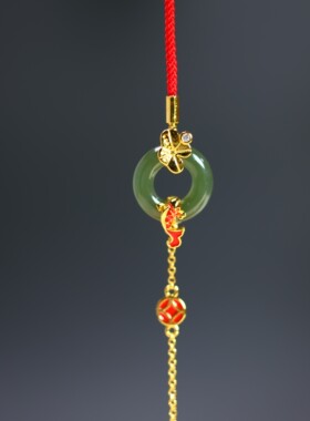 S925银镶嵌和田玉平安环珐琅莲年有鱼配锆石手链