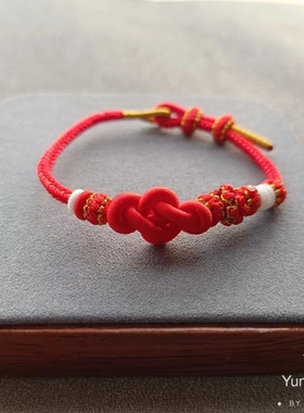 爆款桃花手绳手工编织本命年红色如意结半成品可穿通孔金饰手链女