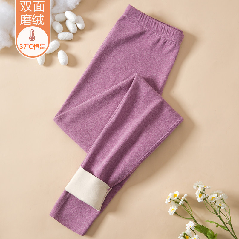 德绒秋裤女无痕发热加厚保暖裤一体纯色中高腰打底裤修身棉毛裤冬