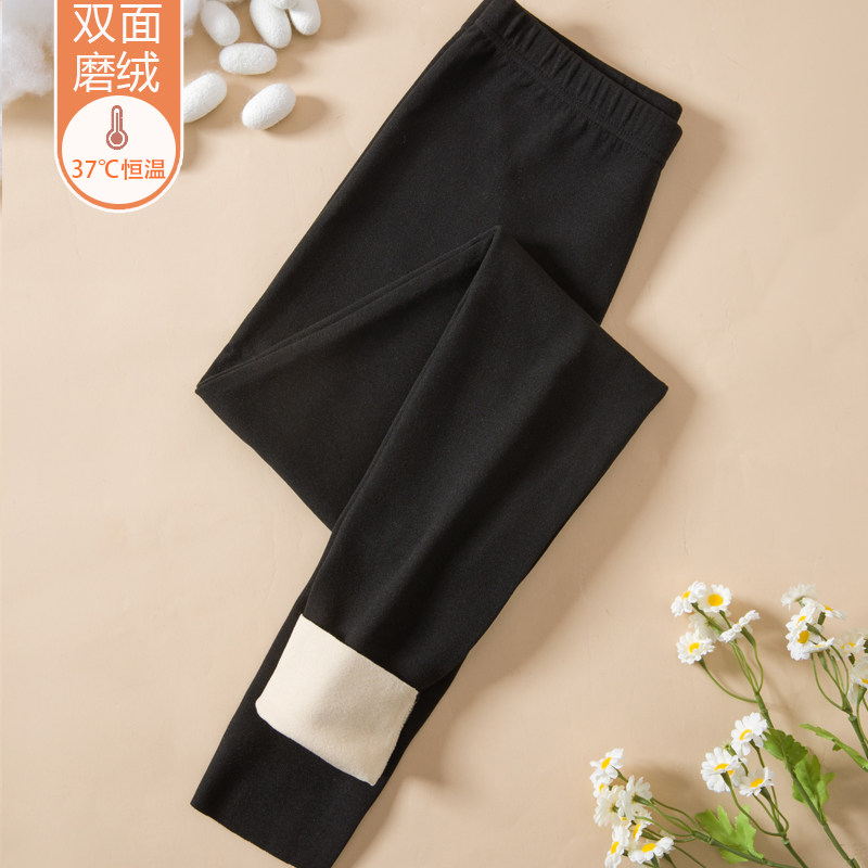 德绒秋裤女无痕发热加厚保暖裤一体纯色中高腰打底裤修身棉毛裤冬