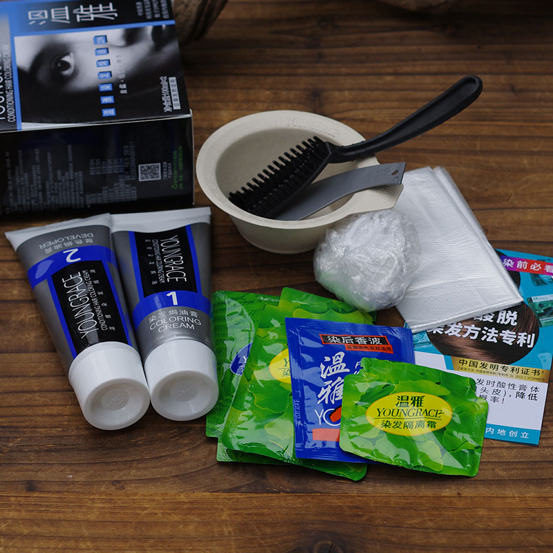 温雅染发剂遮盖白发自然黑色染发膏快速染黑染护合一自己在家染发 - 图0