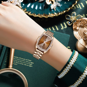 方形钢带手表水钻石英女表美观大方SENO辰诺欧美复古女士手表镶钻