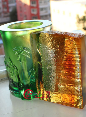 琉璃笔筒书房实用生日礼物摆件