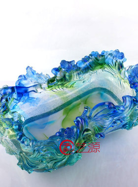 高档金鱼缸旺财供奉琉璃工艺品