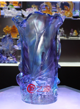 琉璃插花年年有余生日祝寿摆件