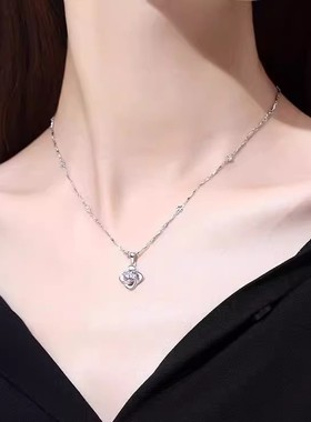 纯银项链女18K白金色锁骨链四叶草镶钻吊坠送女友情人节生日礼物