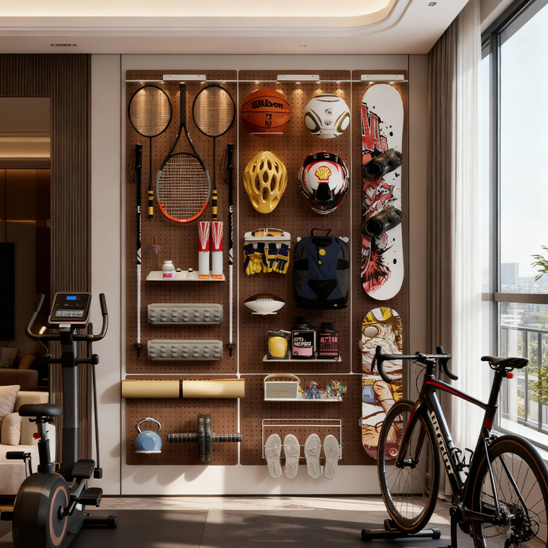 Perforated board storage rack entrance wall storage rack