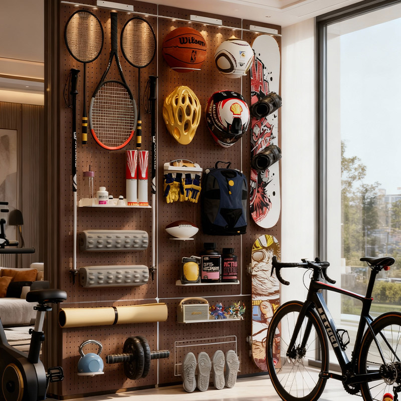 Perforated board storage rack entrance wall storage rack